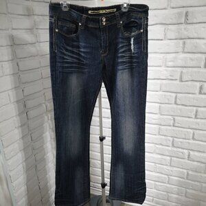 Dollhouse Ladies Size 15 Dark Wash Bootcut Embellished Blue Jeans